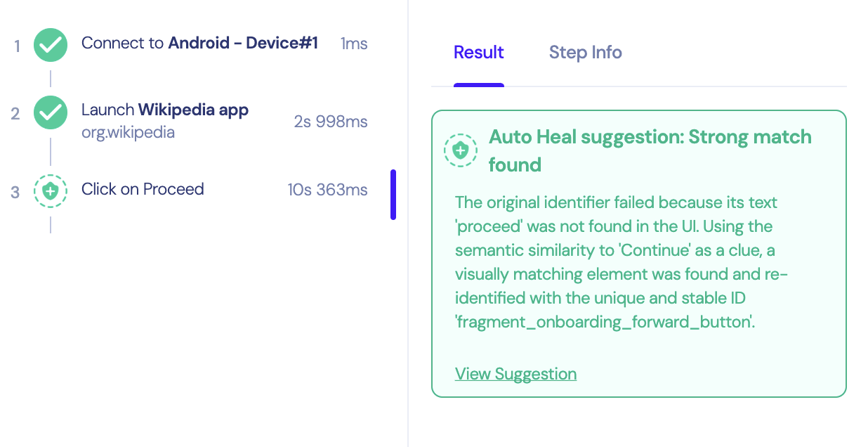 Auto-healing test suggestions